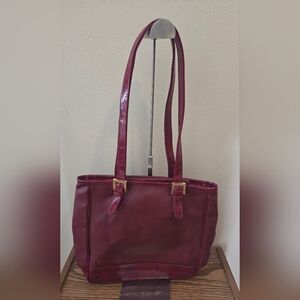 Wine-Red Croc-Trim Shoulder Tote